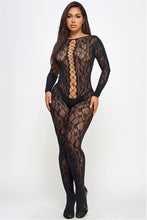 Load image into Gallery viewer, Kiara Floral Lace Lace-Up Bodystocking with Long Sleeves