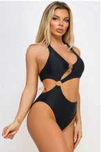 Load image into Gallery viewer, Lorelei One-Piece Swimsuit – Sexy Cut-Out Halter Neck Swimwear with Metallic Ring Details
