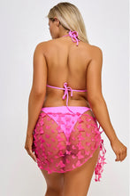 Load image into Gallery viewer, Blossom 3-Piece Bikini Set with Butterfly Mesh Sarong – Ruffled Triangle Top & Tanga Bottom