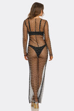 Load image into Gallery viewer, Full of Shine Sheer Mesh Maxi Swim Cover Up Dress, Pearl Embellished Long Sleeve Beach Cover-Up, Lightweight Resort Party Dress