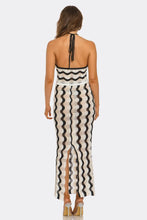 Load image into Gallery viewer, Wavy Baby Maxi Swim Cover Up Dress, Striped Wavy Print Beach Dress with Halter Neckline, Side Cutouts & Lightweight Resort Wear