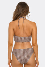 Load image into Gallery viewer, Cocoa Bloom Floral Bikini Set, Two-Piece Swimsuit with Criss-Cross Halter Top, Low-Rise Bikini Bottoms & Brown White Floral Print