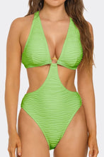 Load image into Gallery viewer, Divine Aura White Monokini Swimsuit, Plunging Neckline One-Piece with Chain Accents, Textured Fabric, High-Cut Leg & Cheeky Back
