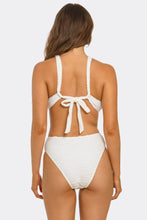 Load image into Gallery viewer, Divine Aura White Monokini Swimsuit, Plunging Neckline One-Piece with Chain Accents, Textured Fabric, High-Cut Leg & Cheeky Back