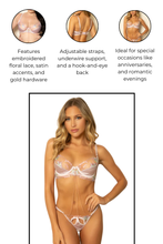 Load image into Gallery viewer, Embroidered Floral Lace and Satin Two-Piece Bra Set – Luxurious Elegance and Sultry Charm