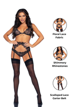 Load image into Gallery viewer, Rhinestone Lace Bra and Panty Set