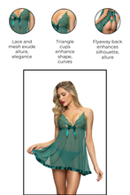 Load image into Gallery viewer, Two-Piece Babydoll Set, Lace and Mesh Babydoll with Thong