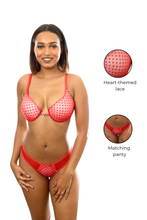 Load image into Gallery viewer, Matching Heart-Themed Lace Bra & Thong Set