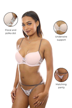 Load image into Gallery viewer, Floral & Polka Dot Matching Bra & Panty Set