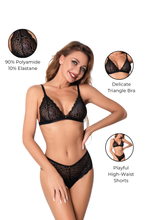 Load image into Gallery viewer, Classic Lace Bra Set with Triangle Bra and High-Waist Shorts