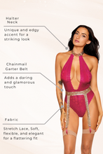 Load image into Gallery viewer, Halter teddy and separate chainmail garter belt