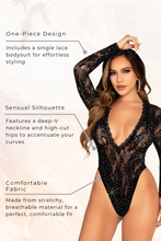 Load image into Gallery viewer, VIP Status Lace Bodysuit, Sexy Lace Bodysuit with Rhinestone Accents