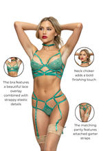 Load image into Gallery viewer, Lace and Strappy Elastic Bra with Panty and Neck choker