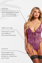 Load image into Gallery viewer, Lace and Dot Mesh High Cut Leg Teddy