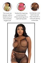 Load image into Gallery viewer, Twist net tank top and boy shorts, Two Piece Lingerie Set