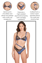 Load image into Gallery viewer, Denim Print Dye to Match Bra Set, Soft Cup Strappy Bra with Asymmetrical Panty