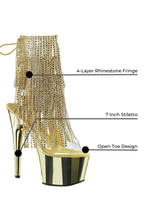 Load image into Gallery viewer, Stiletto Heel Ankle Boot with Chrome Platform and Rhinestone Fringe