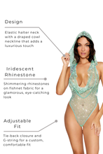 Load image into Gallery viewer, Rhinestone embellished fishnet hooded teddy