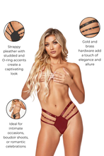 Load image into Gallery viewer, Pleather Strappy Thong with Studded Detail and O-Ring Accents – Sexy Faux Leather Lingerie Panty