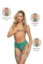 Load image into Gallery viewer, Lurex Lace & Strappy Elastic High Waist Panty with Open Back and Garter Strap