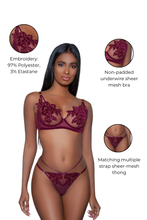 Load image into Gallery viewer, Two Piece Floral Bra Set, Non-Padded Underwire Bra with Strappy Thong