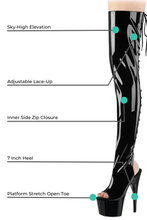 Load image into Gallery viewer, Faux Leather Lace-Up Back Thigh High Boot