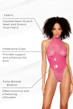 Load image into Gallery viewer, Flocked Heart Stretch Vinyl Halter Teddy