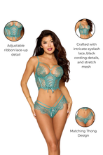 Load image into Gallery viewer, Delicate Eyelash Lace Cropped Bustier Lingerie Set – Bustier with Matching Thong