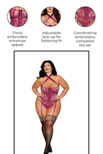 Load image into Gallery viewer, Floral Embroidery Bustier Lingerie Set, Two Piece Bustier with G-String