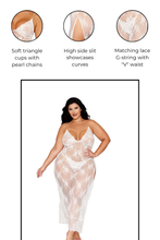 Load image into Gallery viewer, Delicate Eyelash Lace Gown and G-String Set with Pearl & Chain Straps