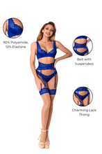 Load image into Gallery viewer, Alisa Set with Garter Belt, Lace Bra with Suspender Belt and Thong