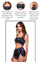 Load image into Gallery viewer, Midnight Garden Bra Set, Lace Up Printed Satin Lingerie Set