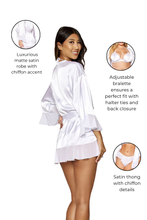 Load image into Gallery viewer, Matte satin robe, bralette, and thong set, Three piece Set