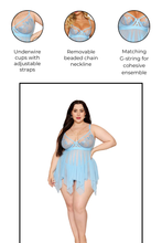 Load image into Gallery viewer, Floral Embroidery Lace and Stretch Mesh Babydoll with G-String