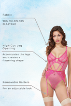 Load image into Gallery viewer, Lace & Dot Mesh Teddy with Removable Collar, Underwire, Gold Hardware & Removable Garters