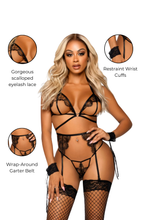 Load image into Gallery viewer, Beyond Bliss Bra and Panty Set, Bad Girl Lingerie Set with Wrap-Around Garter Belt