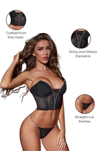 Load image into Gallery viewer, Rachel Set Black, Two Piece Corset with Decorative Straight-Cut Panties