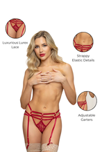 Load image into Gallery viewer, Lurex Lace Thong with Strappy Elastic Detail and Open Crotch