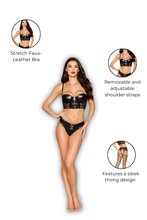 Load image into Gallery viewer, Stretch Faux-Leather Bra and Garter Panty Set
