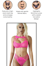 Load image into Gallery viewer, Two-Piece Fishnet Lingerie Set, Mesh Top with Strappy Cutout Panty