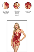 Load image into Gallery viewer, Two-Piece Lurex Lace and Mesh Bustier Set with Removable Garters