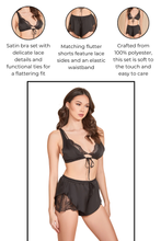 Load image into Gallery viewer, Slippin Away Bra Set, Satin Bra with Matching Flutter Shorts