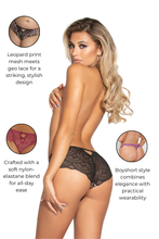 Load image into Gallery viewer, Leopard Print Mesh & Geo Lace Boy Short – Sexy and Comfortable Lingerie