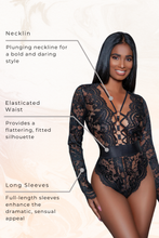 Load image into Gallery viewer, Long sleeves sheer-lace bodysuit