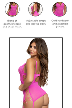 Load image into Gallery viewer, Geo Lace and Mesh Chemise Set