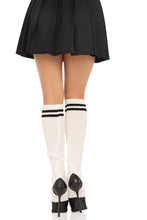 Load image into Gallery viewer, Hailey Stirrup Leg Warmers, Athletic Stripe Knee High Stocking