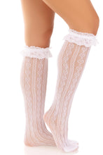 Load image into Gallery viewer, Sweetheart Ruffle Cuff Knee High Socks, Kawaii Heart Ruffle Knee Socks