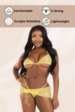 Load image into Gallery viewer, Rhinestone mesh wrap around bra set and sarong, Three Piece Lingerie Set