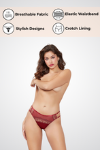 Load image into Gallery viewer, Satin & Mesh Open Crotch Panty – Lurex Lace, Keyhole Back Detail, Low-Waisted Sexy Lingerie