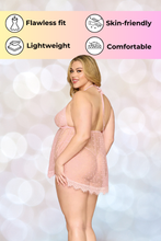 Load image into Gallery viewer, Flocked hearts mesh babydoll with G-string